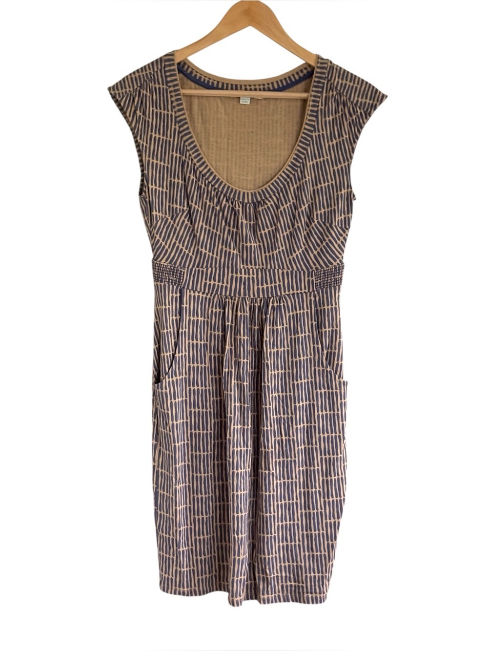 Boden Summer Jersey Patterened Knee Length Womens Blue Tan Dress Size 4R